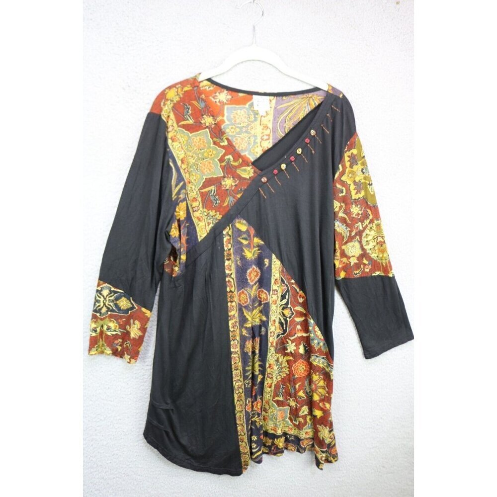 Parsley & Sage 3/4 Sleeve Long Tunic Top-XL-Artsy-Boho-Oversized-Patchwork